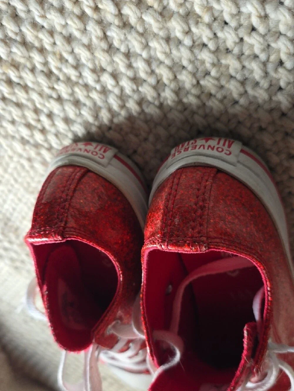 Converse Kids Red Glitter Low Top Sneakers with White Laces